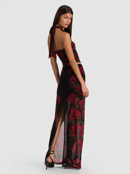 Agatha Maxi Skirt Rogue Romance Black - Alice + Olivia