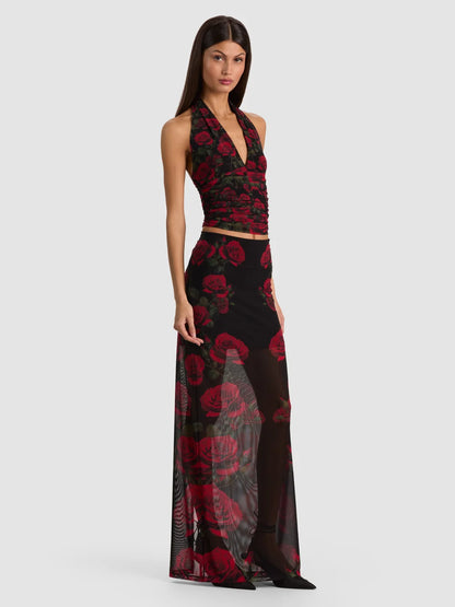 Agatha Maxi Skirt Rogue Romance Black - Alice + Olivia