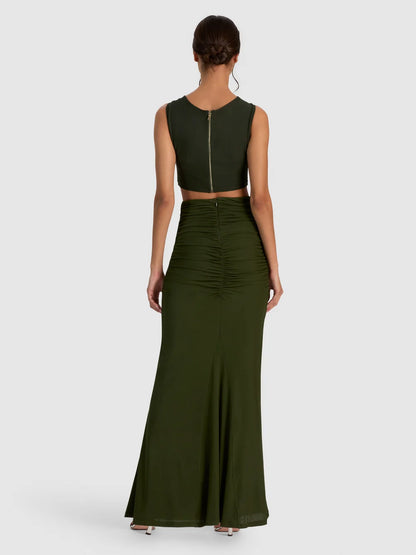 Shannon Ruched Maxi Skirt Dark Fern - Alice + Olivia