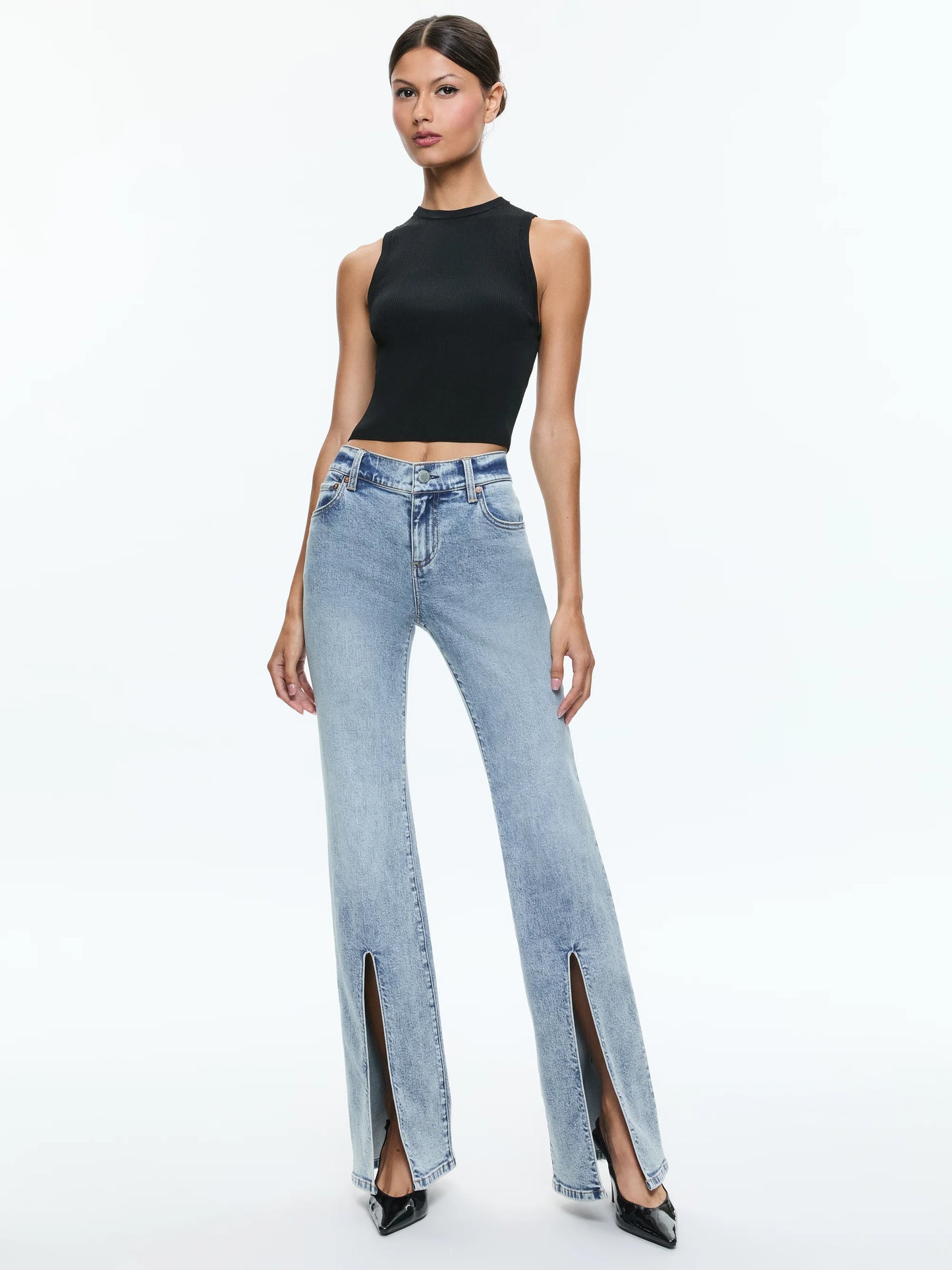 Winslow Low Rise Slim Slit Jean Harlow Vintage Blue - Alice + Olivia