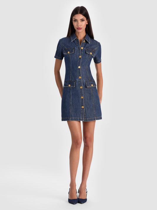 Jamie Denim Mini Dress Cambria Vintage - Alice + Olivia