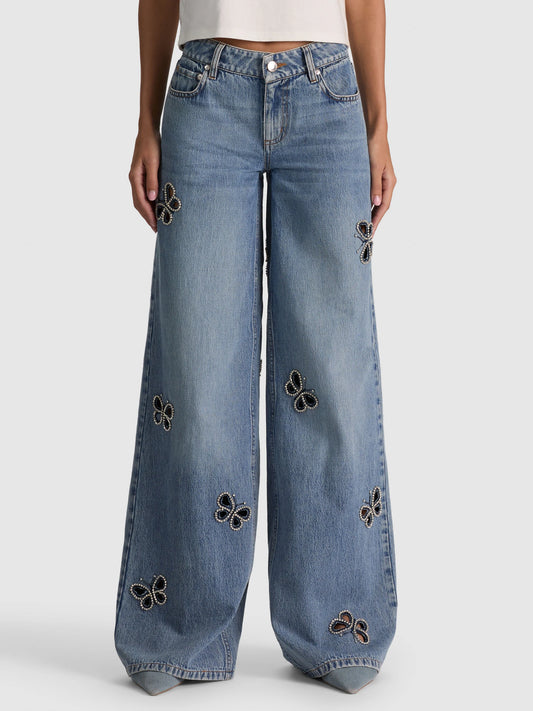 Amazing Embellished Cutout Jean Fiona Vintage Blue - Alice + Olivia