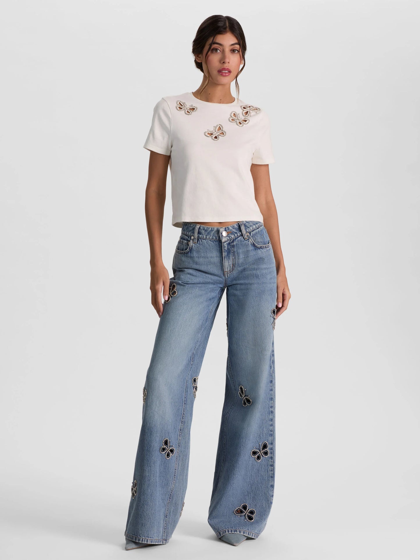Amazing Embellished Cutout Jean Fiona Vintage Blue - Alice + Olivia