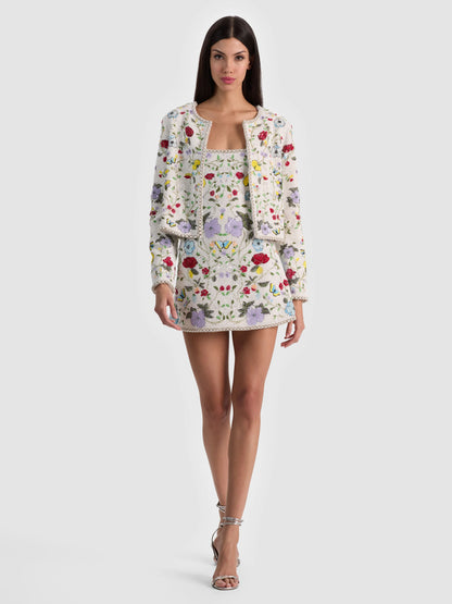 Julia Embellished Mini Gown Twisting Vines Off White - Alice + Olivia