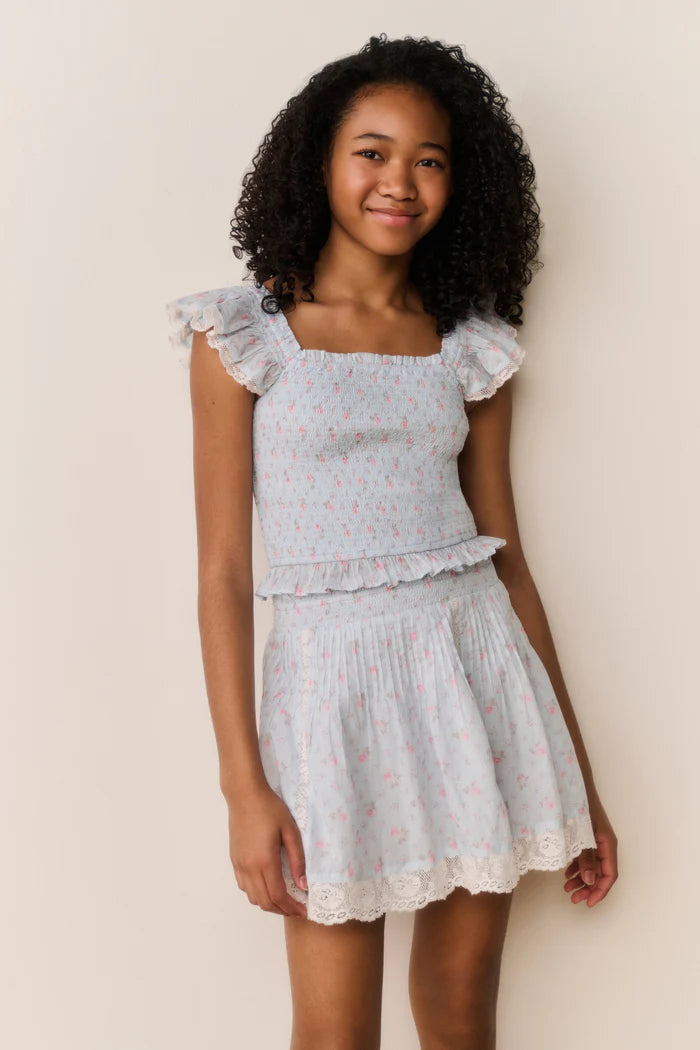 Tween Solena Floral Cotton Skirt Chapparal Blue - LoveShackFancy