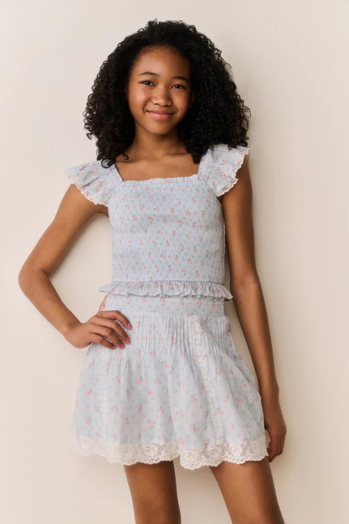 Tween Solena Floral Cotton Skirt Chapparal Blue - LoveShackFancy