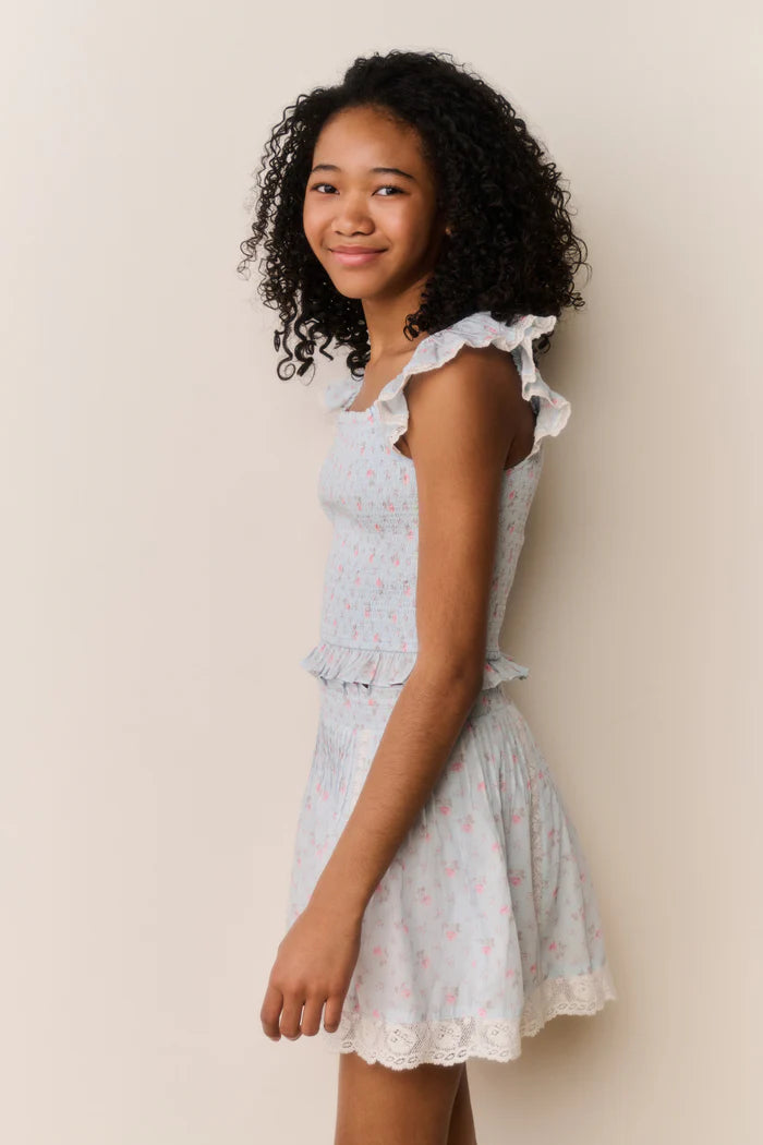 Tween Solena Floral Cotton Skirt Chapparal Blue - LoveShackFancy