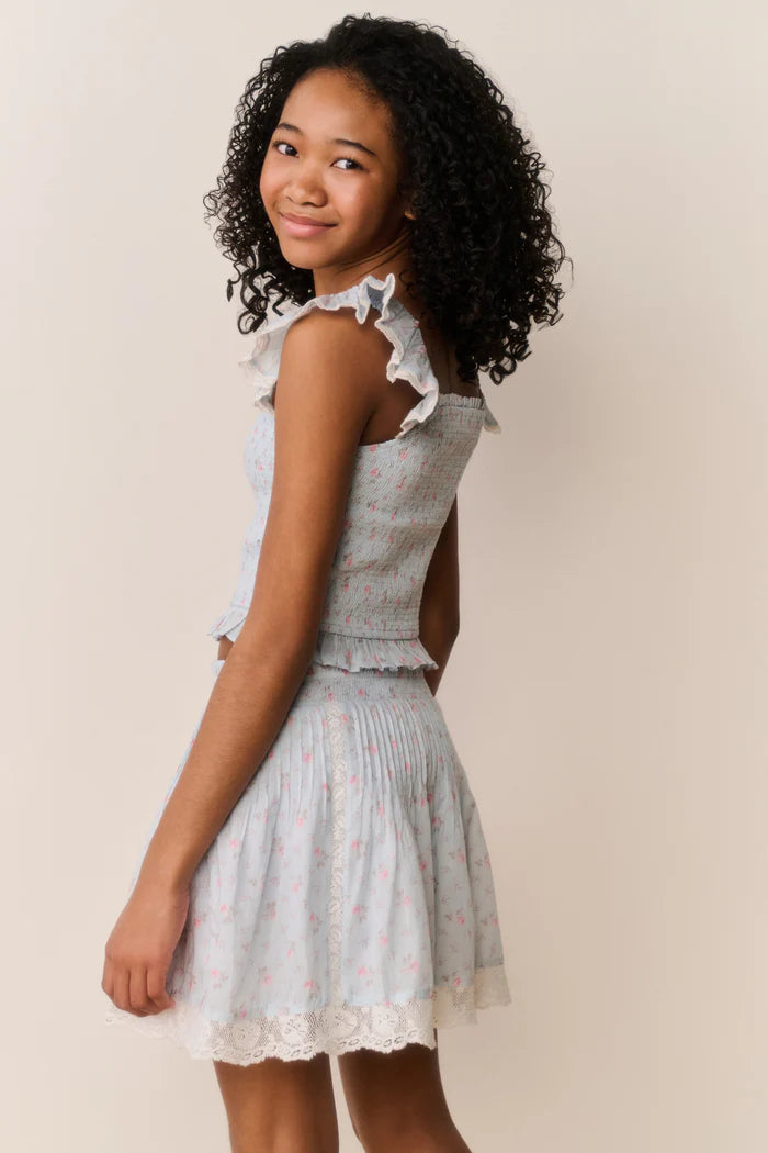 Tween Solena Floral Cotton Skirt Chapparal Blue - LoveShackFancy