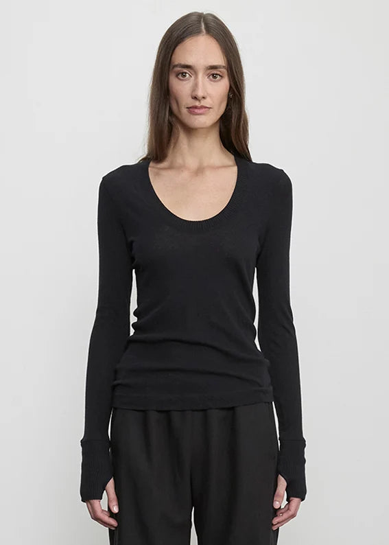 Fine Cashmere Jersey Easy Cuffed U Black - Enza Costa