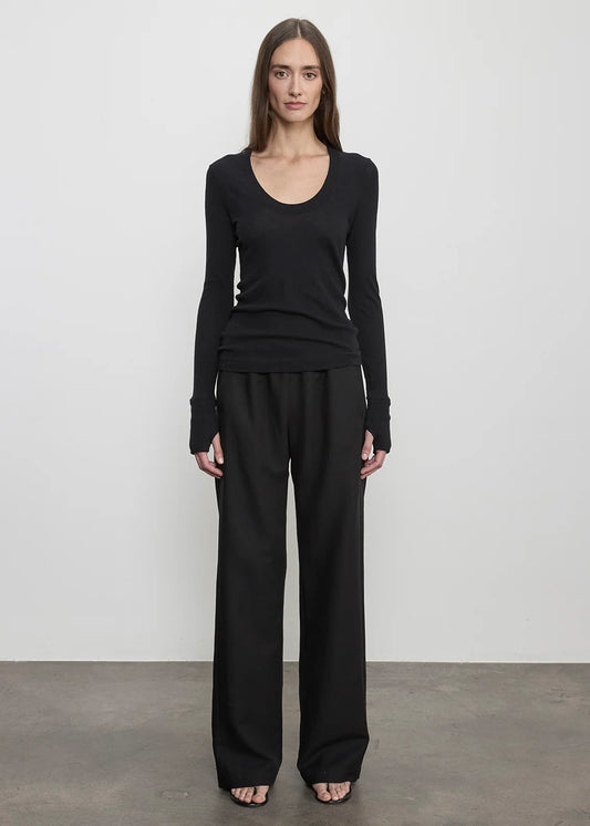 Fine Cashmere Jersey Easy Cuffed U Black - Enza Costa