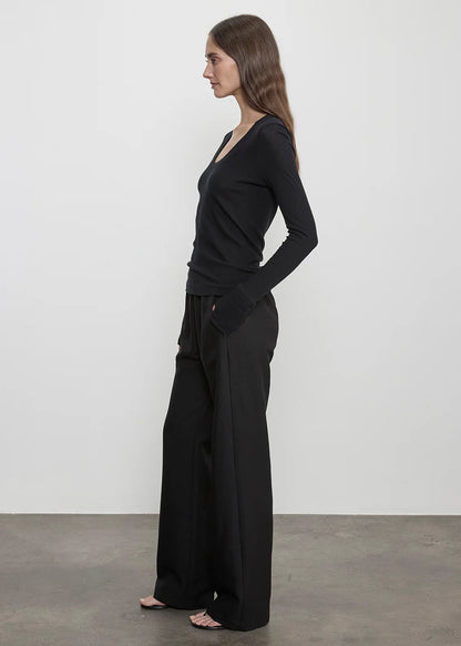 Fine Cashmere Jersey Easy Cuffed U Black - Enza Costa