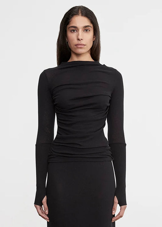 Fine Cashmere Jersey Twist Top Black - Enza Costa