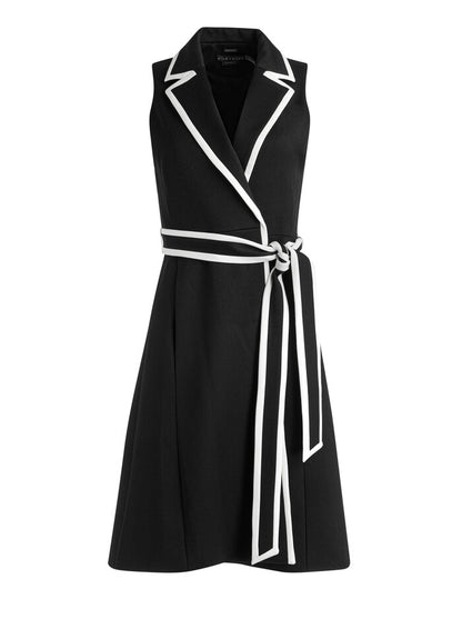 Aubrey Long Trench Vest Black & Off White - Alice & Olivia