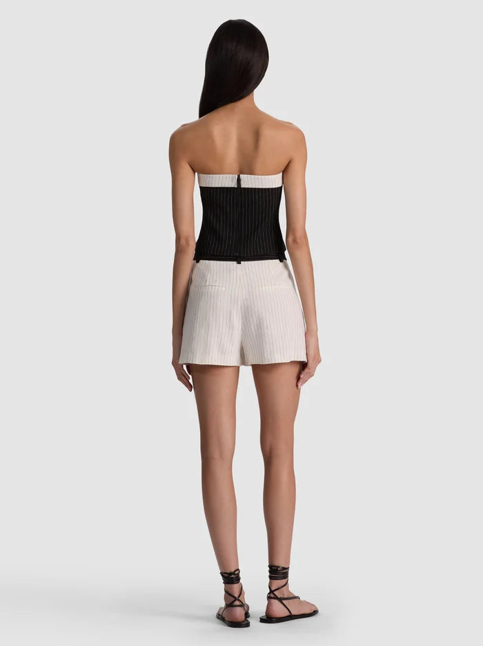 Kelly Linen Strapless Top Black/Off White Pinstripe - Alice + Olivia