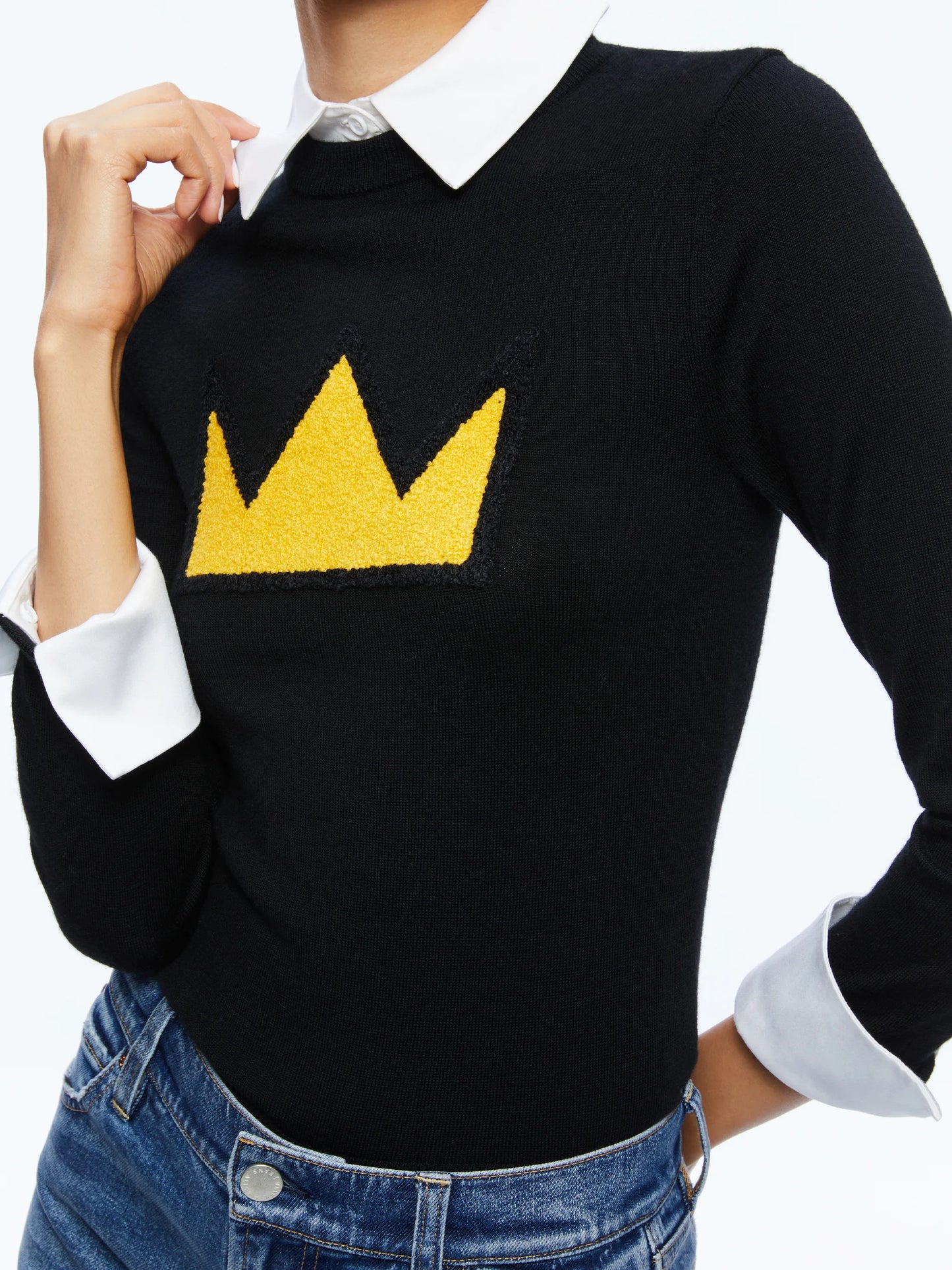 A+O Basquiat Porla Collared Sweater Black - Alice + Olivia