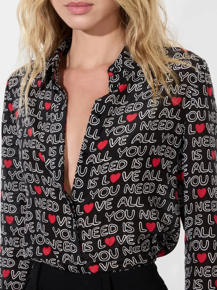 A+O X The Beatles Willa Placket Top All You Need Is Love - Alice + Olivia