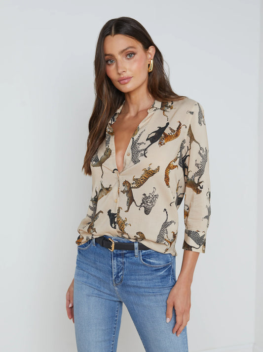 Camille Blouse Taupe Multi Mix Tigers - L'AGENCE