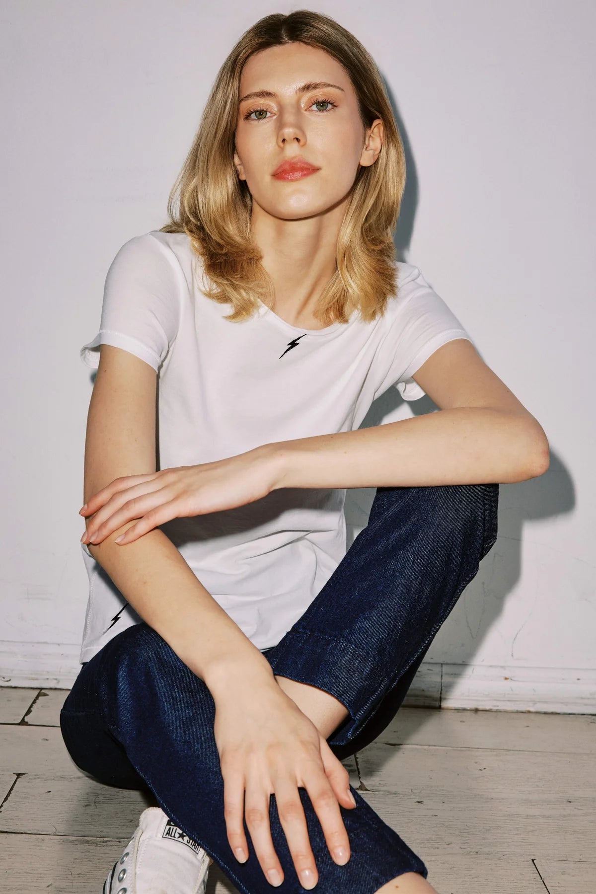 Embroidered Cotton T-Shirt Bolt White - Catherine Gee