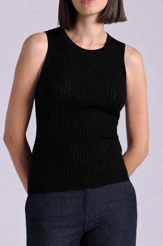Viscose Ribbed Pointelle Tank Black - Minnie Rose