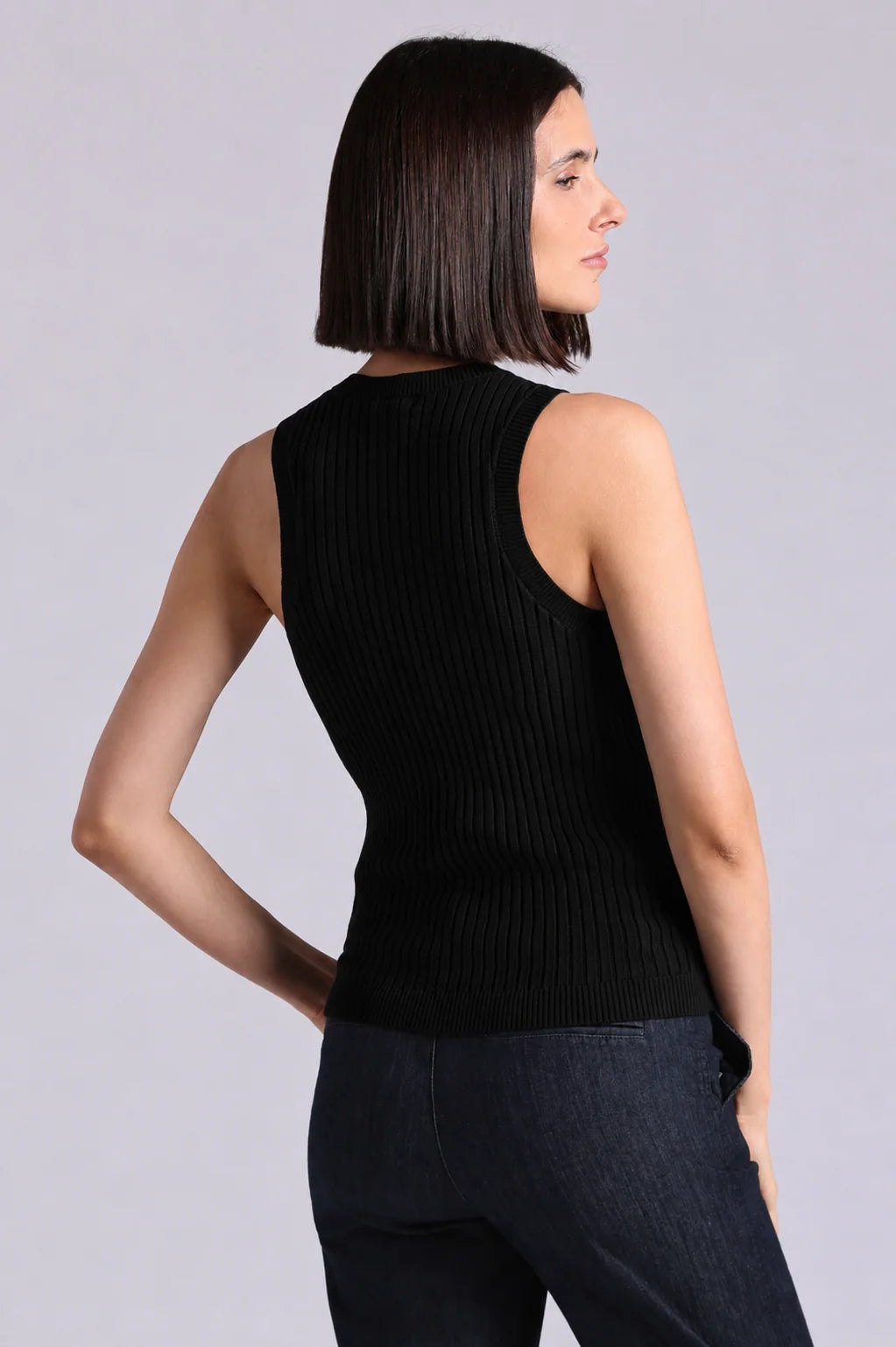 Viscose Ribbed Pointelle Tank Black - Minnie Rose