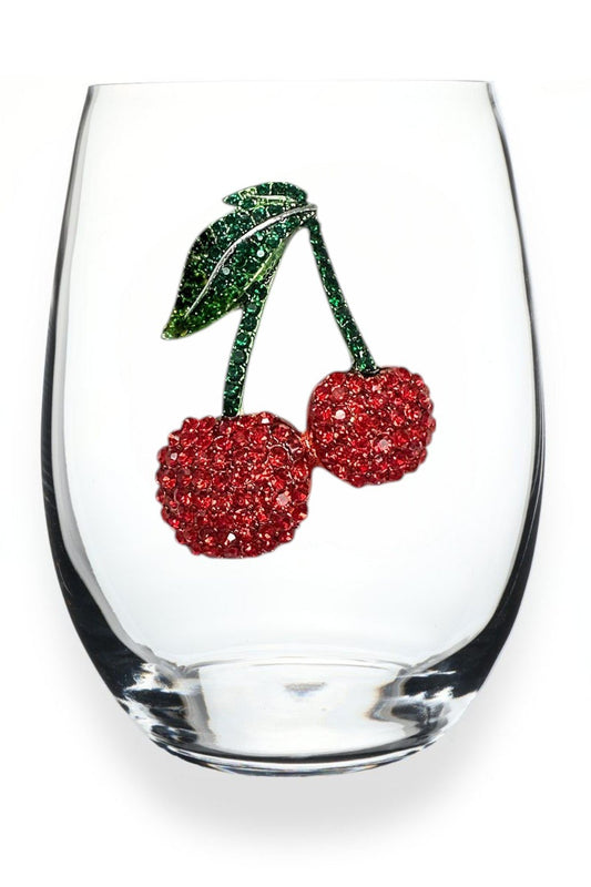 Cherries Jeweled Stemless Wine Glass - The Queens Jewels