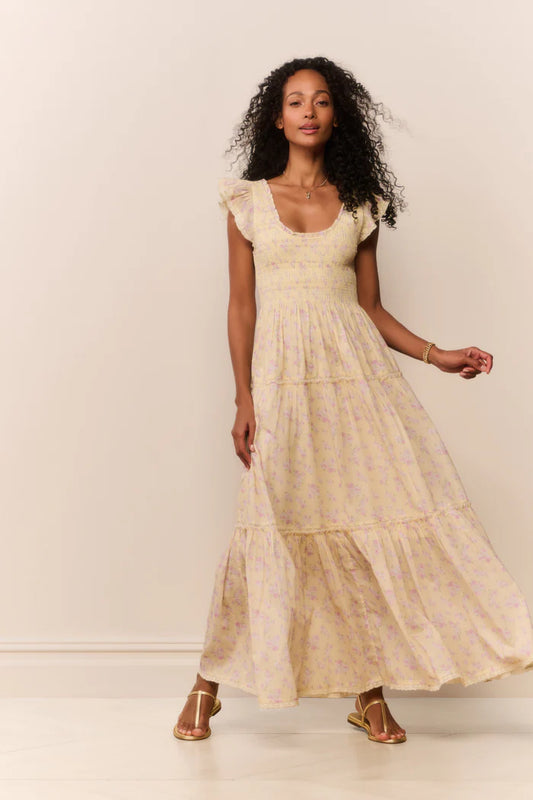 Chessie Blooming Floral Maxi Dress Lemon Spritz - LoveShackFancy