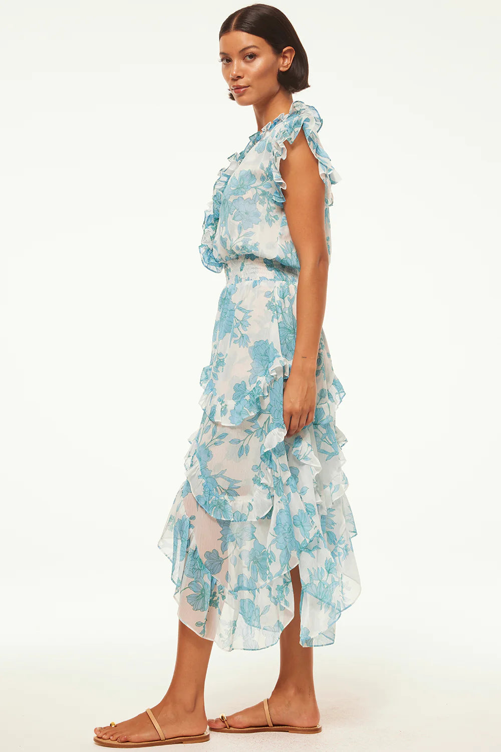 Dakota Dress Turquoise Flora Chiffon - Misa