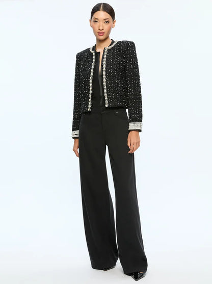 Dorian Embellished Boxy Jacket Black White - Alice + Olivia