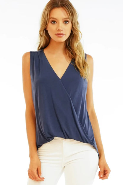 Cupro Sleeveless Surplice Top Navy - Veronica M