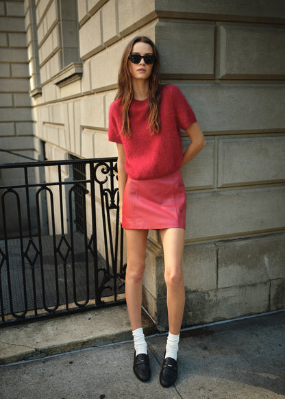 Cillian Genuine Leather Mini Skirt Poppy - CAMI NYC