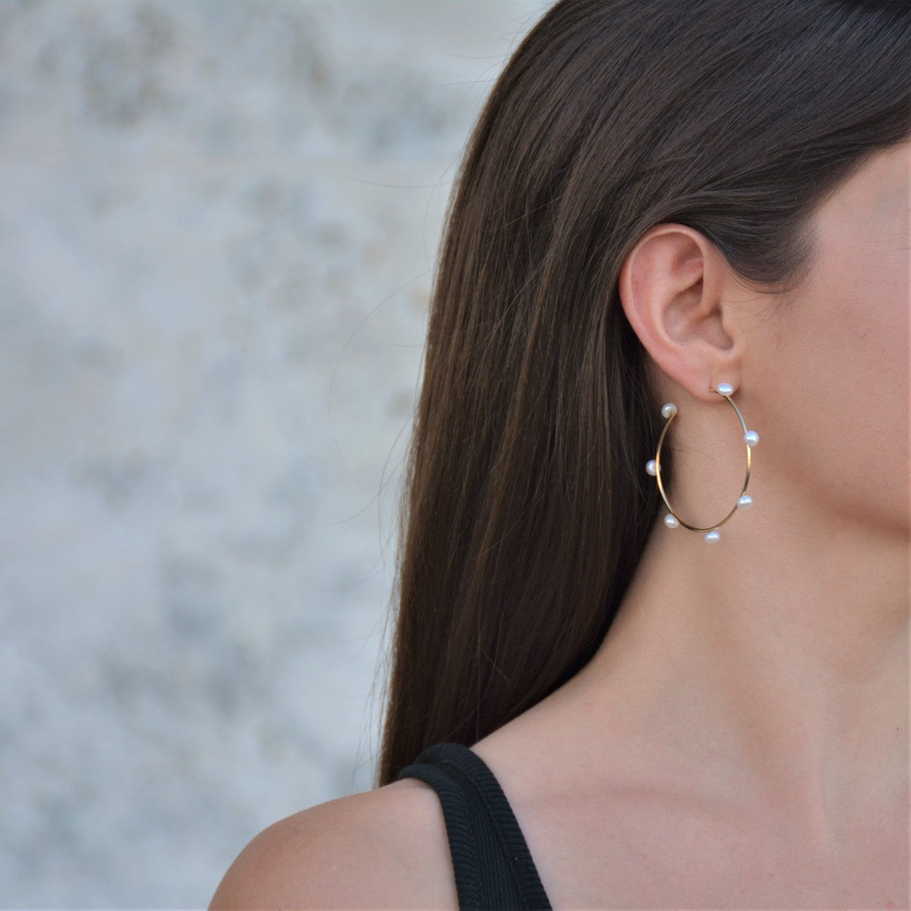 Large Pearl Hoop Earrings Gold - Liza Schwartz Jewelry