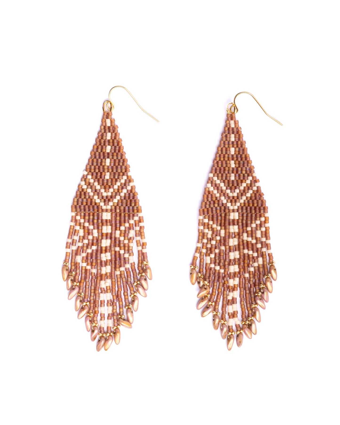 Beaded Handwoven Taos Fringe Earrings Light Brown - Mayana Designs