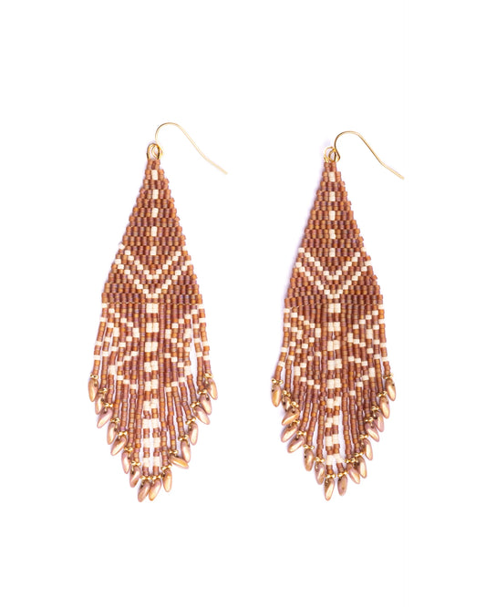 Beaded Handwoven Taos Fringe Earrings Light Brown - Mayana Designs