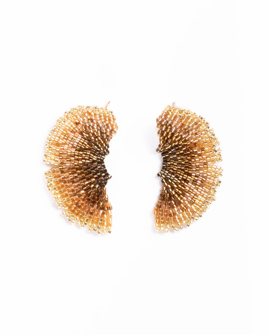 Handwoven Beaded Gingko Leaf Stud Earrings Bronze - Mayana Designs