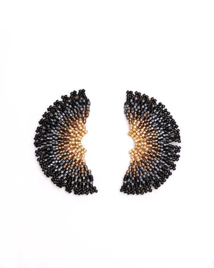 Handwoven Beaded Ginkgo Leaf Stud Earrings Black - Mayana Designs