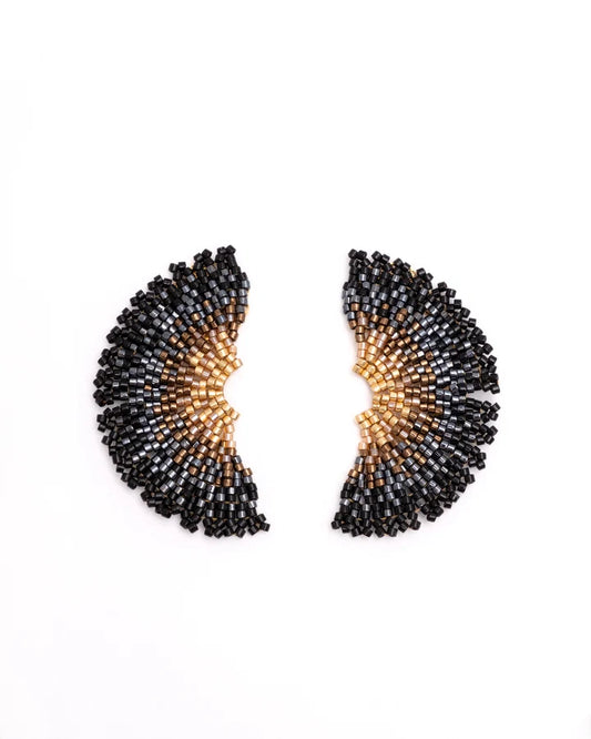 Handwoven Beaded Ginkgo Leaf Stud Earrings Black - Mayana Designs