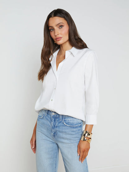 Daniella 3/4 Sleeve Blouse White - L'AGENCE