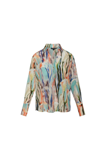Catherine Gee - Daria French Cuff Silk Blouse Abstract Orchid