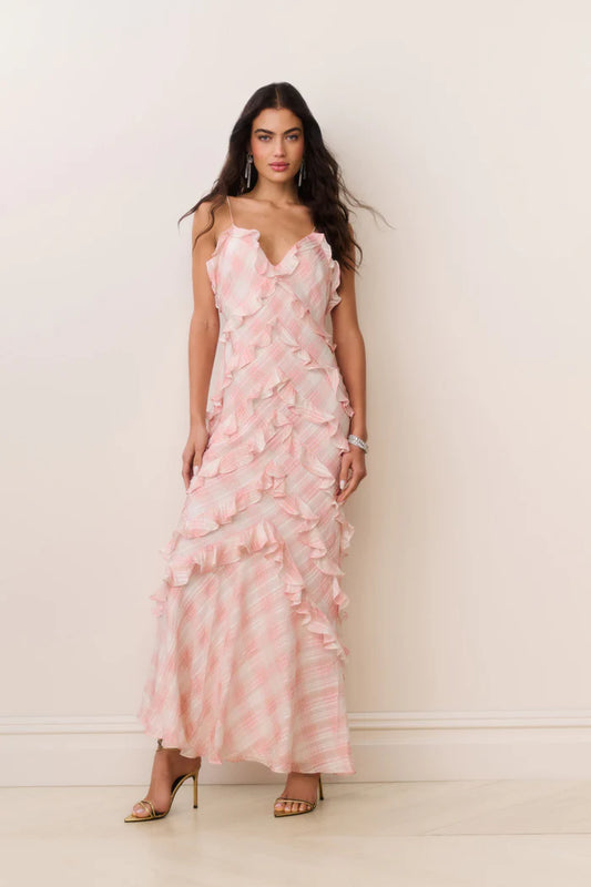 Ellietta Tartan Ruffle Maxi Dress Neapolitan - LoveShackFancy
