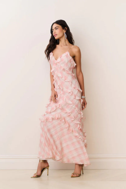 Ellietta Tartan Ruffle Maxi Dress Neapolitan - LoveShackFancy