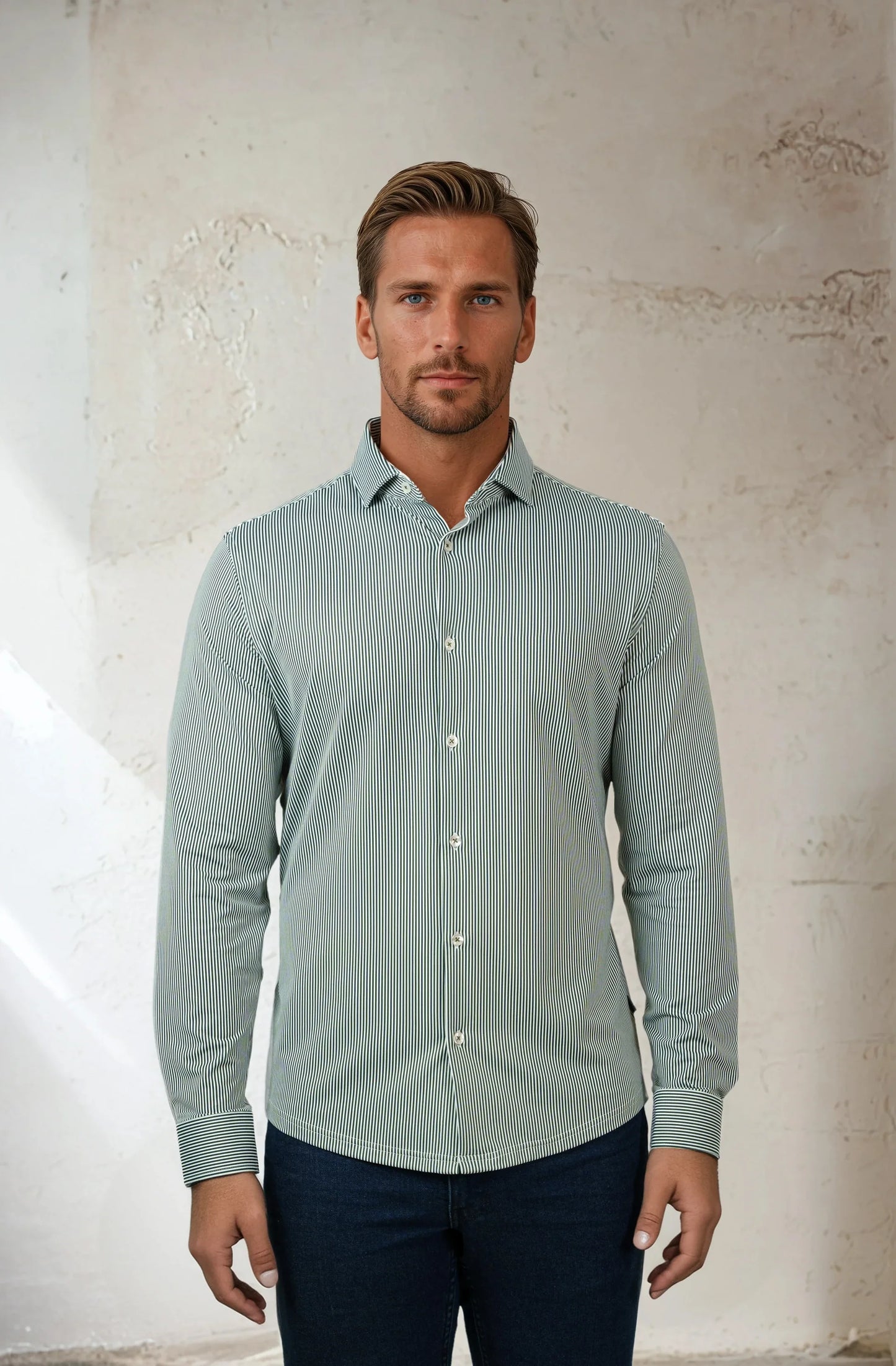 Apex Shirt Estate Microstripe Dark Green - Stone Rose