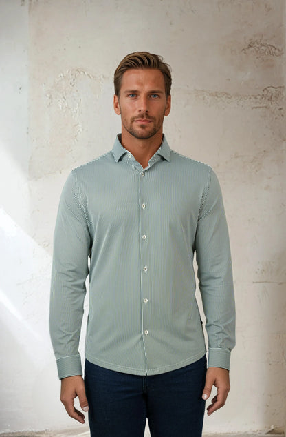 Apex Shirt Estate Microstripe Dark Green - Stone Rose
