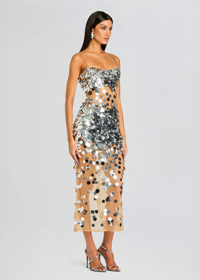 Mischa Sequin Dress Silver/Nude - Retrofête