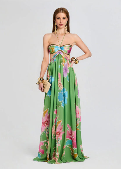 Rabel Dress Kiwi Hibiscus Floral - Retrofête