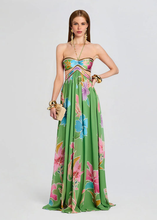 Rabel Dress Kiwi Hibiscus Floral - Retrofête