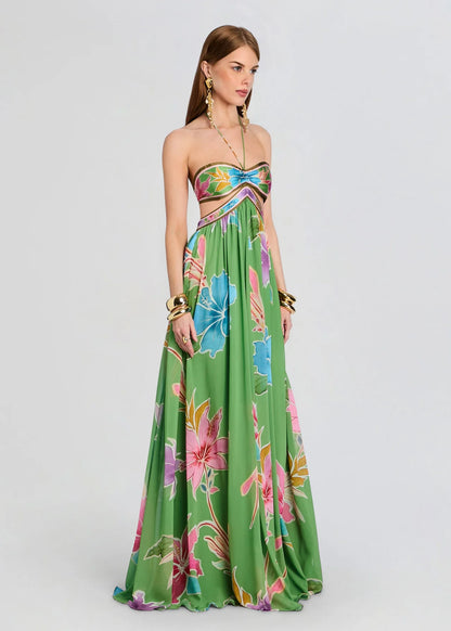 Rabel Dress Kiwi Hibiscus Floral - Retrofête