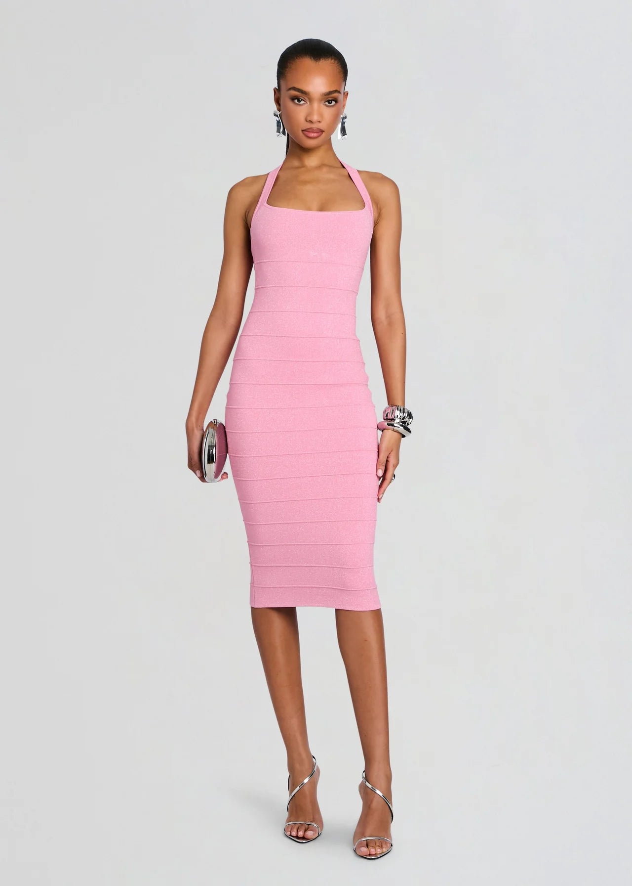 Cloe Bandage Knit Dress Metallic Flamingo - Retrofête
