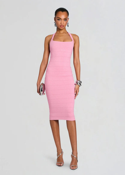Cloe Bandage Knit Dress Metallic Flamingo - Retrofête