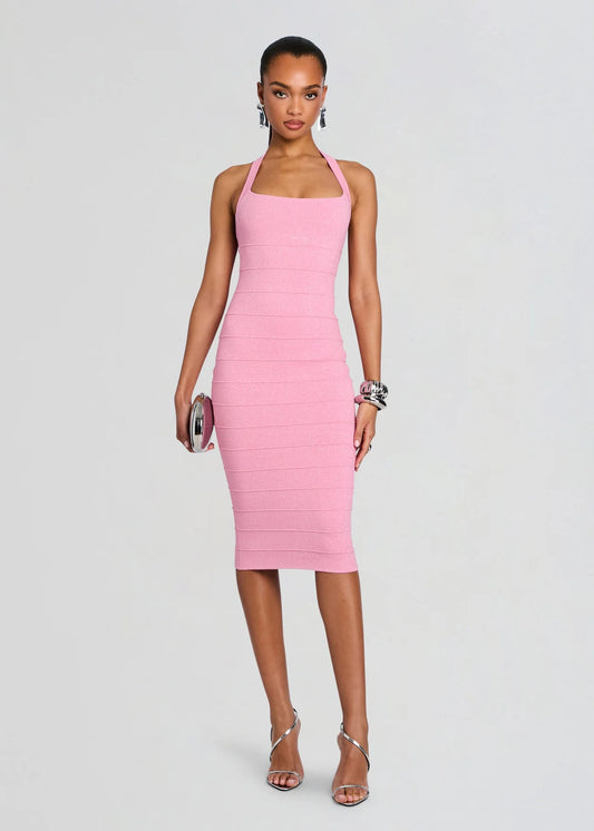Cloe Bandage Knit Dress Metallic Flamingo - Retrofête