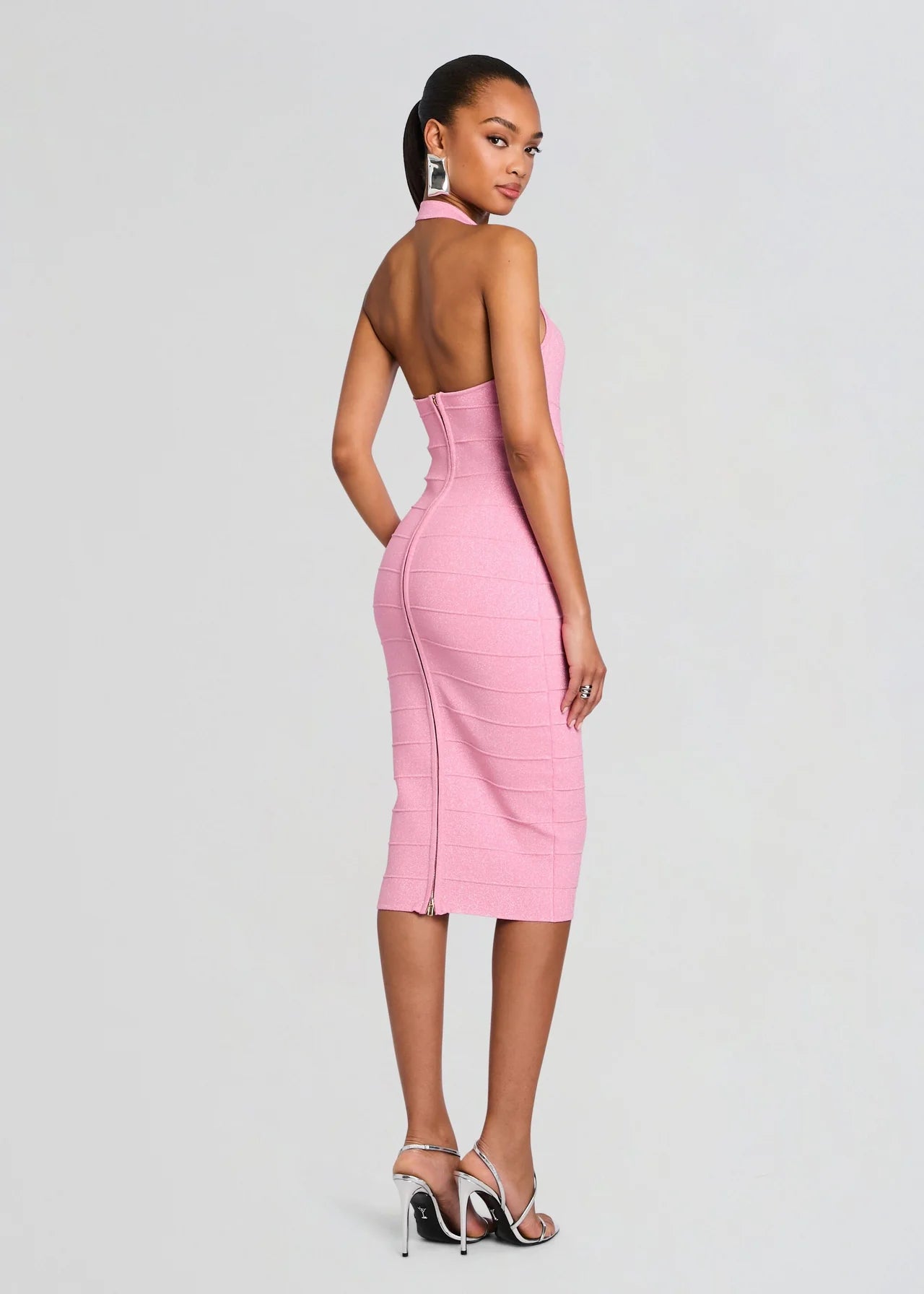 Cloe Bandage Knit Dress Metallic Flamingo - Retrofête